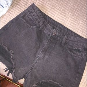 Black distressed shorts